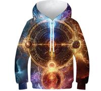 OPCALIS 3D Printed Garçon Fille Sweat À Capuche Glace et feu Hoodie Élément Pull Long Sleeve Casual Mit Poche 8-10Y