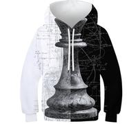OPCALIS Enfants Hoodie Échecs King 3D Printed PulAmourr Manches Longues Sweatshirt avec Poche pour Filles Garçons Casual Novelty 13-15Y