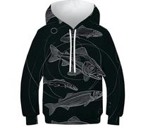 OPCALIS Enfants Hoodie Poisson 3D Printed Pullover Manches Longues Sweatshirt GoldPoisson avec Poche Casual Athletic 10-12Y