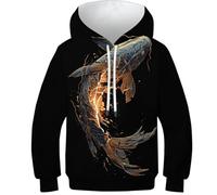 OPCALIS Enfants Hoodie Poisson 3D Printed Pullover Pull Manches Longues Sweatshirt GoldPoisson avec Poche pour Garçons Filles Athletic 8-10Y