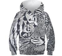 OPCALIS Enfants Hoodie Tigre 3D Printed PulAmourr Manches Longues Sweatshirt Tigre Head avec Poche Casual Athletic 9-11Y