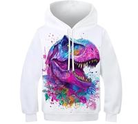 OPCALIS Enfants Hoodie Tyrannosaurus Rex 3D Printed Pullover Manches Longues Sweatshirt Dinosaur avec Poche pour Filles Garçons Casual Novelty 8-10Y