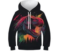 OPCALIS Enfants Hoodie Tyrannosaurus Rex Sweat À Capuche Dinosaur 3D Imprimé Pull Long Sleeve Novelty 8-10Y