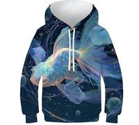 OPCALIS Enfants Sweat À Capuche Poisson Hoodie GoldPoisson 3D Printed Pull Long Sleeve Novelty Mit Poche 13-15Y