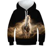 OPCALIS Enfants Teen Fille Garçon Hoodie Cheval 3D Printed Pullover Sweatshirt Manches Longues Poney avec Poche Novelty Casual 11-13Y