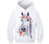 OPCALIS Enfants Teen Fille Garçon Hoodie Cheval 3D Printed Pullover Sweatshirt Manches Longues Poney avec Poche Novelty Casual 8-10Y