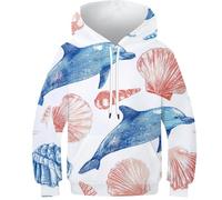 OPCALIS Filles Hoodie Dauphin 3D Printed Pull Manches Longues Pullover Sweatshirt Marsouin avec Poche pour Enfants Novelty 12-14Y