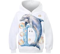 OPCALIS Filles Hoodie Dauphin 3D Printed Pull Manches Longues Pullover Sweatshirt Marsouin avec Poche pour Enfants Novelty 12-14Y