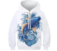 OPCALIS Filles Hoodie Poisson 3D Printed Pullover Manches Longues Sweatshirt GoldPoisson avec Grandes Poches Enfants Teen Casual 13-15Y