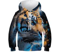 OPCALIS Filles Hoodie Tigre 3D Printed Pull Manches Longues PulAmourr Sweatshirt Tigre Head avec Poche pour Enfants Novelty 10-12Y