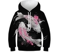 OPCALIS Filles Pull Manches Longues Hoodie Poisson 3D Printed Pullover Sweatshirt GoldPoisson avec Poche pour Garçons Filles Novelty 13-15Y