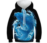 OPCALIS Filles Pull Manches Longues Hoodie Poisson 3D Printed Pullover Sweatshirt GoldPoisson avec Poche pour Garçons Filles Novelty 10-12Y