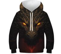 OPCALIS Garçons Filles Hoodie Dragon 3D Printed Pull Manches Longues PulAmourr Sweatshirt Créature Mythique avec Poche Athletic Novelty 7-9Y