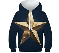 OPCALIS Garçons Filles Hoodie Étoile dorée 3D Printed Pullover Pull Manches Longues Sweatshirt avec Grandes Poches Athletic Casual Novelty 8-10Y