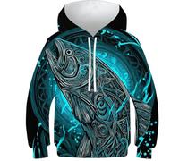 OPCALIS Garçons Filles Hoodie Poisson 3D Printed Pull Manches Longues Pullover Sweatshirt GoldPoisson avec Poche Athletic Novelty 11-13Y