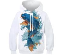 OPCALIS Garçons Filles Hoodie Poisson 3D Printed Pull Manches Longues Pullover Sweatshirt GoldPoisson avec Poche Athletic Novelty 8-10Y
