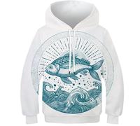 OPCALIS Garçons Filles Hoodie Poisson 3D Printed Pullover Pull Manches Longues Sweatshirt GoldPoisson avec Poche Enfants Teen Casual Novelty 9-11Y