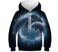 OPCALIS Hoodie Dauphin Garçon Fille Sweat À Capuche Marsouin 3D Imprimé Pullover Langarm Novelty 10-12Y