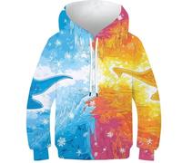 OPCALIS Hoodie Glace et feu Teen Girl Boy Sweatshirt Élément 3D Printed Pullover Long Sleeve Casual Mit Big Pockets 12-14Y