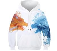 OPCALIS Hoodie Glace et feu Teen Girl Boy Sweatshirt Élément 3D Printed Pullover Long Sleeve Casual Mit Big Pockets 11-13Y