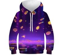 OPCALIS Hoodie Gold Pièce de Monnaie Teen Girl Boy Sweatshirt 3D Printed PulAmourr Long Sleeve Casual Mit Big Pockets 9-11Y