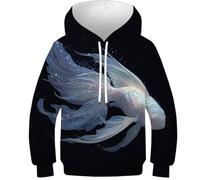 OPCALIS Hoodie Poisson Garçon Fille Sweat À Capuche GoldPoisson 3D Printed Pull Langarm Casual Mit Big Pockets 13-15Y