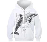 OPCALIS Sweat À Capuche Dauphin Enfants Hoodie Marsouin 3D Imprimé Pull Manches Longues Novelty 8-10Y