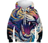 OPCALIS Sweatshirt Tigre Garçon Fille Hoodie Tigre Head 3D Printed PulAmourr Langarm Casual Mit Poche 9-11Y