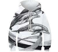 OPCALIS Unisexe Hoodie Dauphin 3D Printed Pull Manches Longues Pullover Sweatshirt Marsouin avec Poche Garçons Filles Novelty 9-11Y