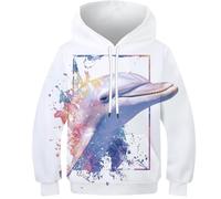 OPCALIS Unisexe Hoodie Dauphin 3D Printed Pull Manches Longues Sweatshirt Marsouin avec Poche pour Enfants Garçons Filles Casual 13-15Y