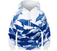 OPCALIS Unisexe Hoodie Dauphin 3D Printed Pullover Sweatshirt Manches Longues Marsouin avec Poche pour Garçons Filles Casual 10-12Y