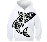 OPCALIS Unisexe Hoodie Poisson 3D Printed Pullover Sweatshirt Manches Longues GoldPoisson avec Poche pour Garçons Filles Casual 11-13Y