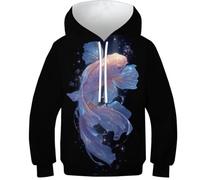 OPCALIS Unisexe Hoodie Pull Manches Longues Pullover Sweatshirt Poisson 3D Printed GoldPoisson avec Poche pour Enfants Teen Fille Garçon Casual 11-13Y