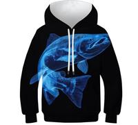 OPCALIS Unisexe Hoodie Pull Manches Longues Pullover Sweatshirt Poisson 3D Printed GoldPoisson avec Poche pour Enfants Teen Fille Garçon Casual 12-14Y