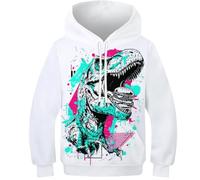 OPCALIS Unisexe Hoodie Tyrannosaurus Rex 3D Printed Pullover Sweatshirt Manches Longues Dinosaur avec Poche pour Garçons Filles Casual 9-11Y