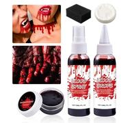 Opdestn Kit De Maquillage Halloween Sang, Kit de Gel Sanguin Dégoulinant et Épaissi avec Savon Nettoyant, Effaçable Accessoires Déguisement Halloween Zombie Vampire pour Soirée à Thème Jeu de Rôle