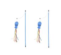 Opemg Lot de 2 baguettes bleues pour chat, chaton, bâton de teaser portable, motif poisson, balles colorées sûres pour chats
