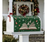 Open Book Couverture magnétique pour boîte aux lettres de Noël, cloches festives, sucre d'orge, décoration de jardin et terrasse, 53,3 x 64,9 cm, vert