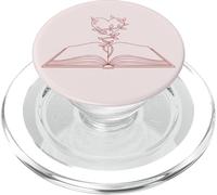 Open Book Heart Vine Minimalist Line Littéraire Esthétique PopSockets PopGrip pour MagSafe