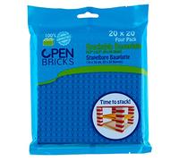 OPEN BRICKS Lot de 4 plaques de Construction 20 x 20 (16 x 16 cm) Bleu/Bleu - Compatibles avec Toutes Les Grandes Marques - Réversible