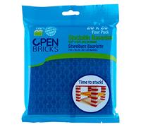 OPEN BRICKS Lot de 4 plaques de Construction, 20 x 20 (16 x 16 cm), Transparentes, Bleu/Transparent, compatibles avec Toutes Les Marques Leader, Peuvent être construites des Deux côtés.