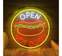 Open Hot Dogs - Lampes néon DEL à intensité variable pour restaurant, magasin, magasin de restauration rapide, accessoires pour décoration murale, alimentation USB, panneaux Hotdogs pour magasin