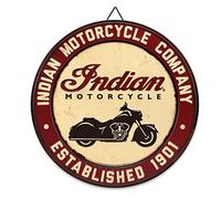 Open Road Brands Indian Motorcycle Company Established 1901 Plaque ronde en métal - Taille L 61 cm pour garage, magasin ou cave