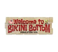 Open Road Brands Nickelodeon Bob l'éponge SquarePants Welcome to Bikini Bottom Décoration murale en bois - Grand panneau de bas de bikini pour décoration de la maison
