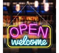 Open Welcome Neon Sign: 42 X 23 CM Panneau Néon LED Welcome Open, Néon Ouvertes Colorées, USB Open LED Sign Enseignes, Panneaux Ouverts à Intensité Variable Pour Fenêtre Café Fête