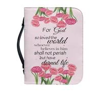 OPENARTUP Étui de bible à motif floral rose avec porte-stylo, couverture de bible en cuir synthétique pour femme, couverture de bible portable avec poches zippées, cadeaux chrétiens, pour Dieu si aimé