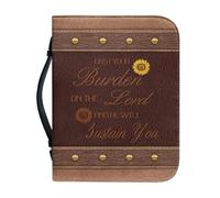 OPENARTUP Étui de bible en cuir marron avec porte-stylo, housse de bible portable avec poches zippées, cadeaux chrétiens - Jetez votre fardeau sur le Seigneur