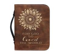 OPENARTUP Étui de bible tournesol avec porte-stylo, couverture de bible en cuir marron pour femme, couverture de bible portable avec poches zippées, cadeaux chrétiens, pour Dieu si aimé le monde