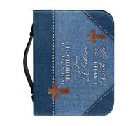 OPENARTUP Housse de Bible bleue pour homme et femme avec fermeture éclair, housse de bible en cuir avec fournitures d'étude, sacs bibliques avec poches, cadeaux chrétiens, lorsque vous allez dans les