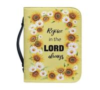 OPENARTUP Housse de bible en cuir avec motif tournesol pour femme, housse de bible avec poignée - Sacs de bible pour fournitures d'étude, étui de transport, accessoires - Inscription « Rejoice in The